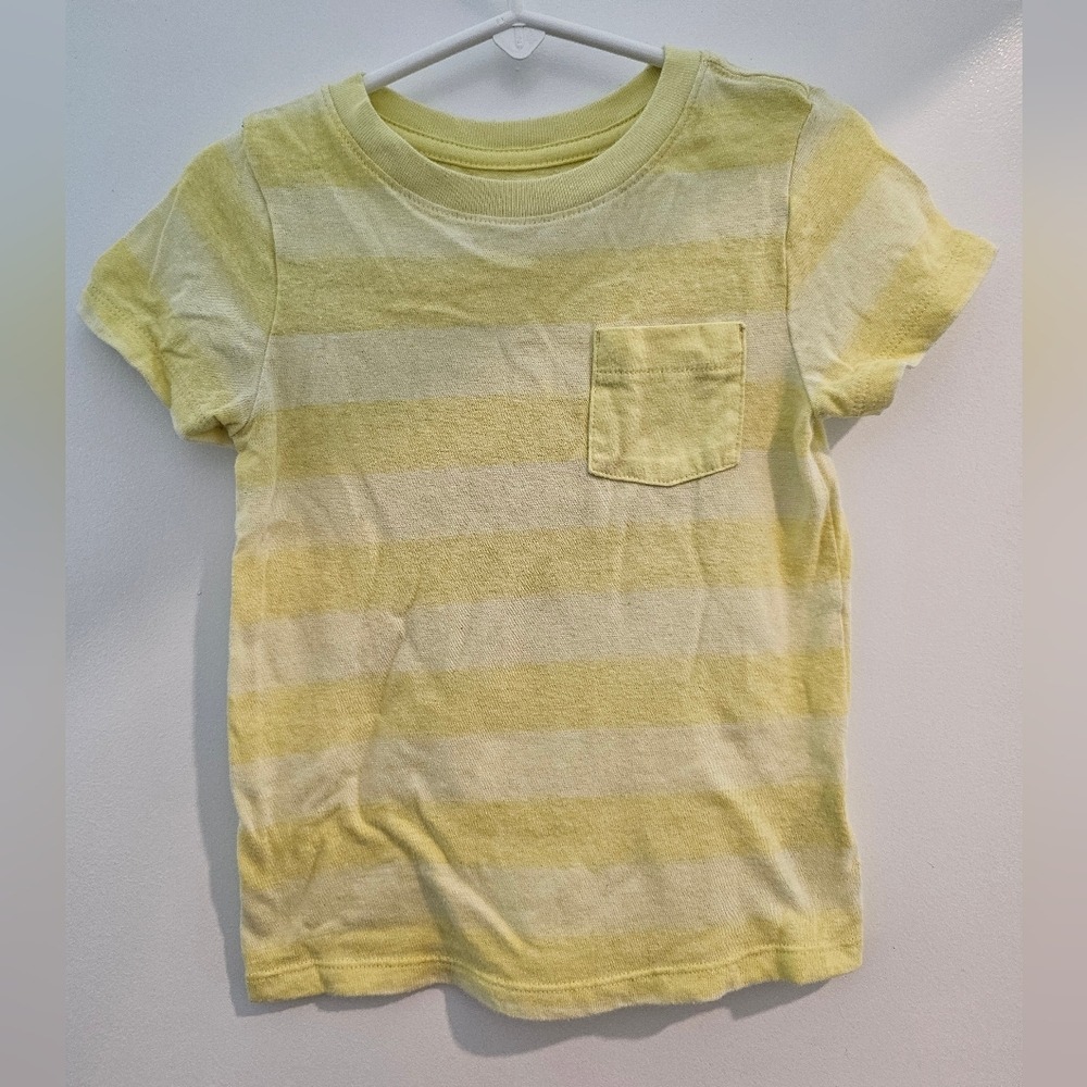 Kids 2T Toddler Yellow White Striped Short‎ Sleeve Pocket T-Shirt Lemon Basics